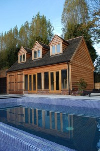 This building is utilized as a changing room facility however it is possible to have an oak frame enclosing your swimming pool.